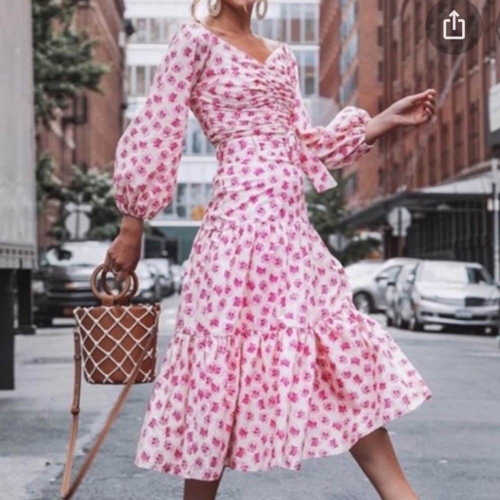 Zara Pink Floral Skirt & Top Set With Belt